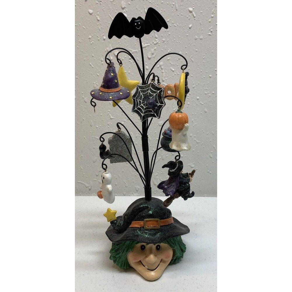 Vintage Halloween Heavy Resin Wire Tree Ornaments Witch